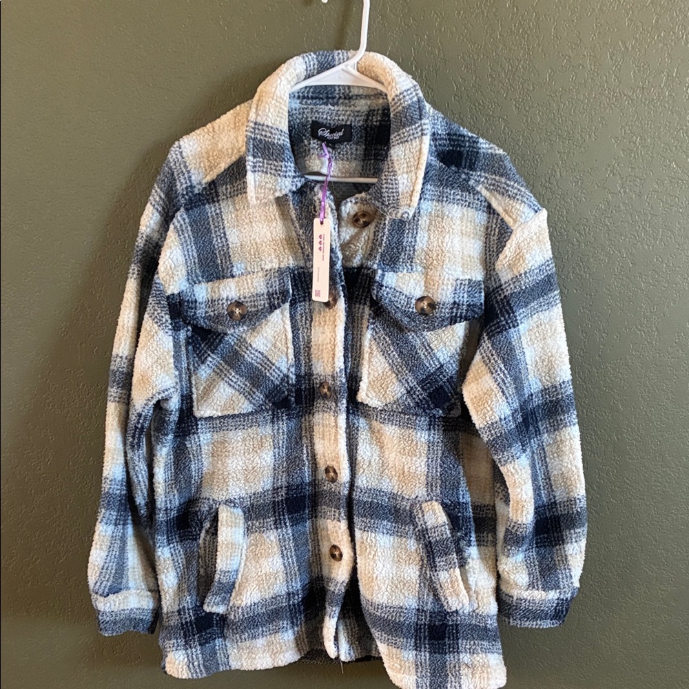 Women's Plaid Jacket in Blue and Cream